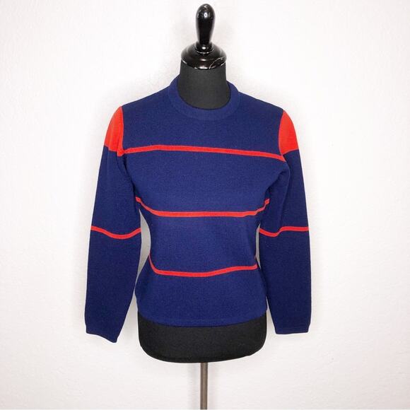Obermeyer vintage navy blue red striped sweater size Large - Picture 1 of 12